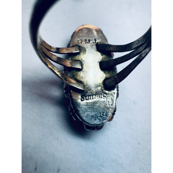 Vintage Sterling Silver 925 Oval White Stone Statement Ring Size 7.25 Estate - Picture 11 of 11